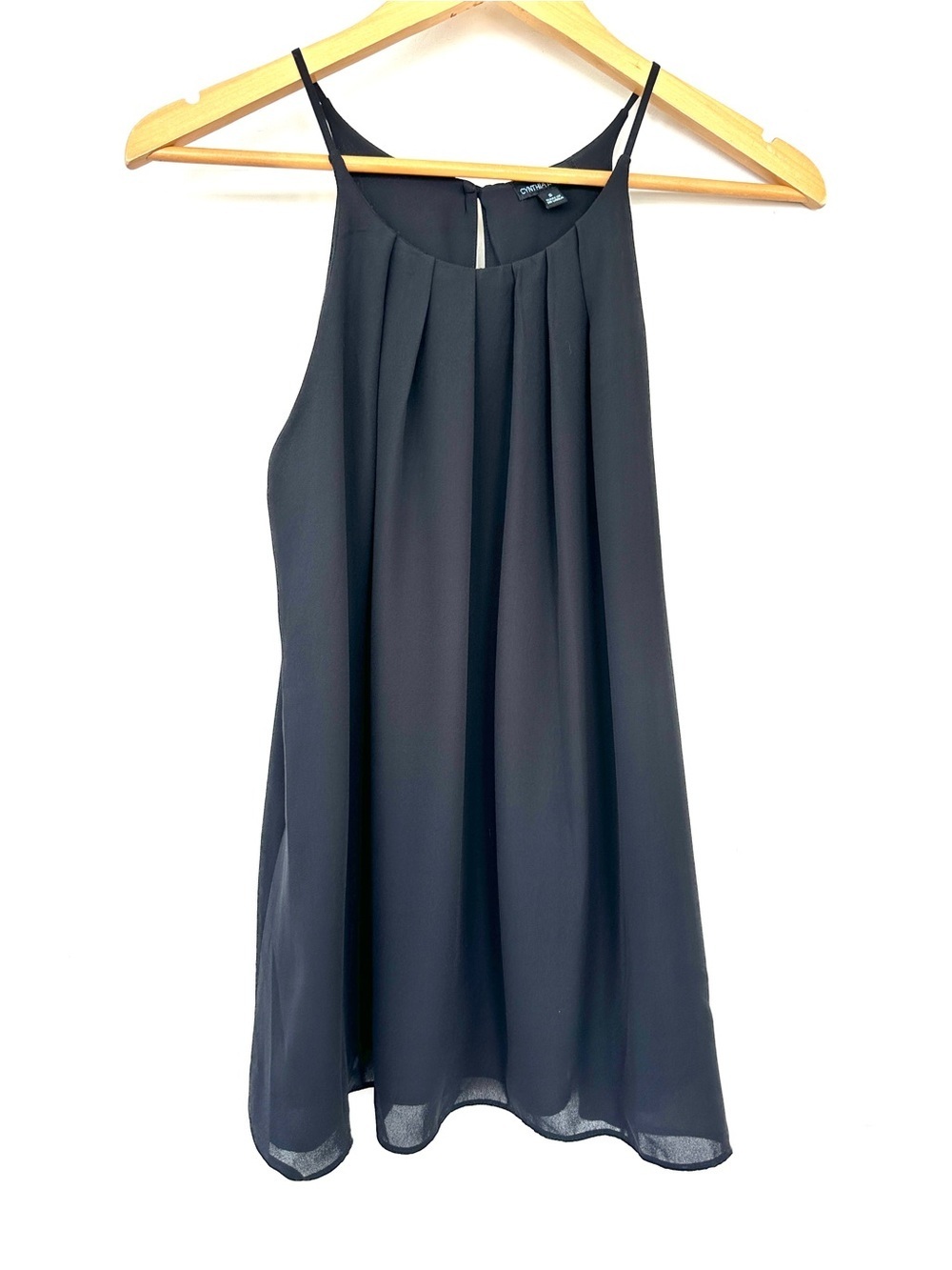 Cynthia Rowley Black Pleated Chiffon Tank, Loose Fit & Flowy, Lined